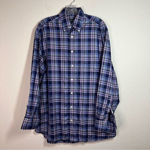 Hathaway Blue Plaid Long Sleeves Non Iron Button‎ Down Shirt Men’s Medium - Picture 1 of 8